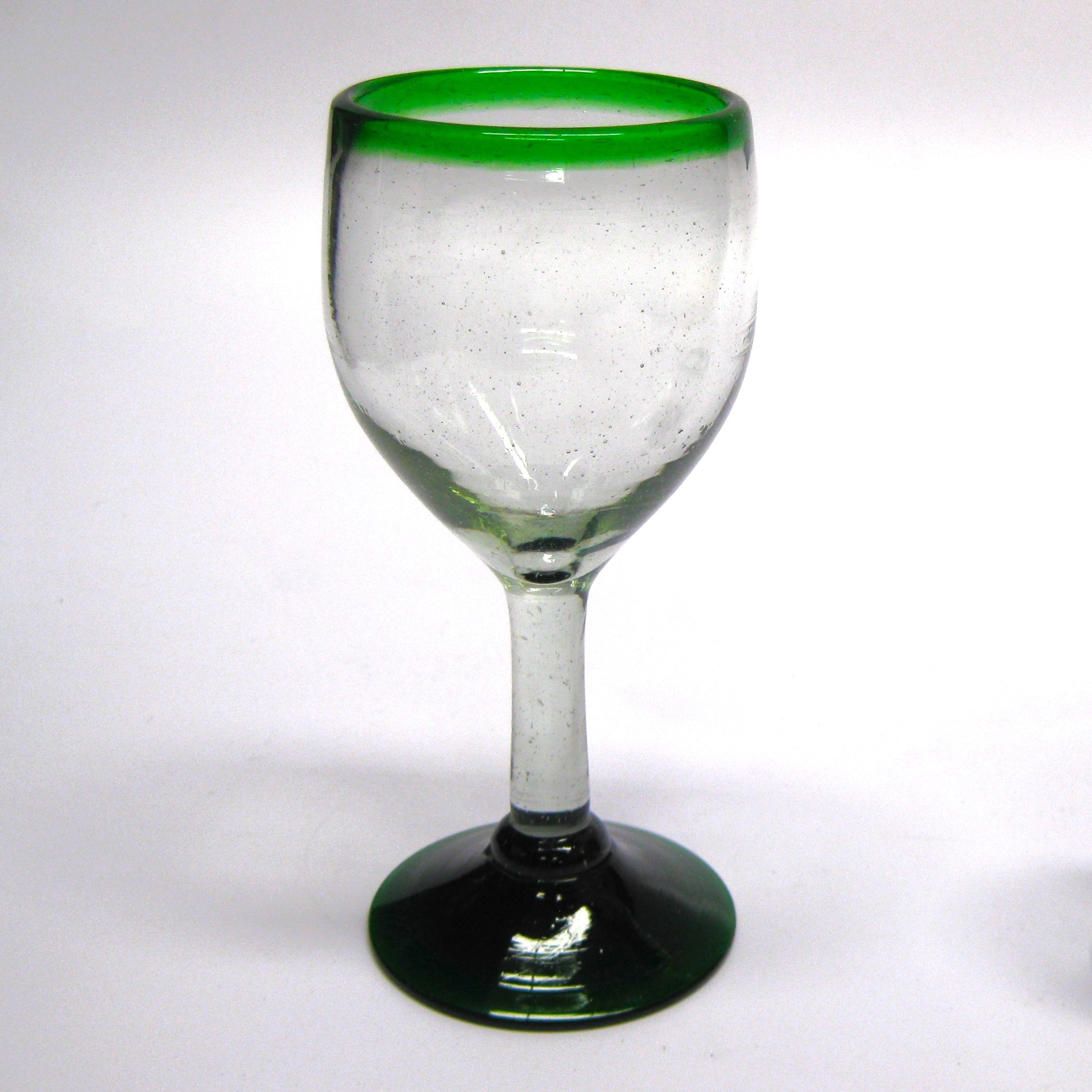 Emerald Green Rim 7 oz Small Wine Glasses (set of 6)